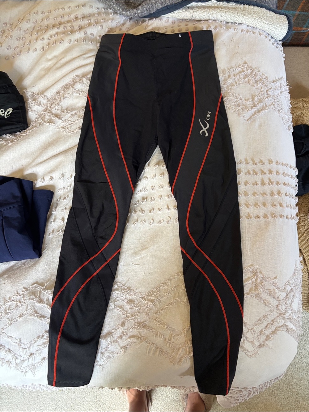 CW-X Black Leggings with Red/orange Piping